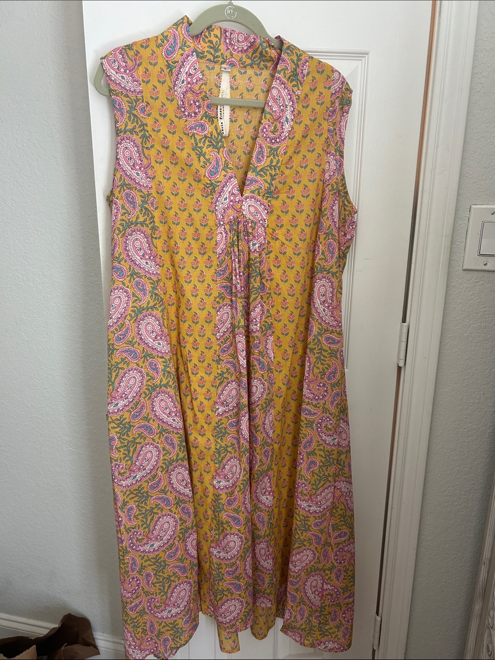 Uncle Frank Sleeveless Paisley Maxi Dress - Yellow & Pink